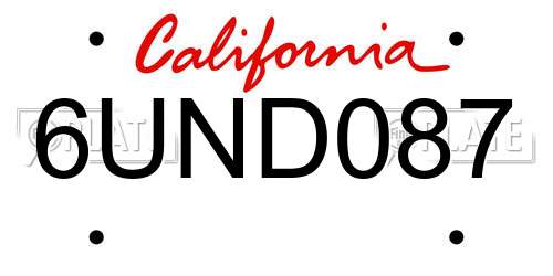 6UND087 California License Plate