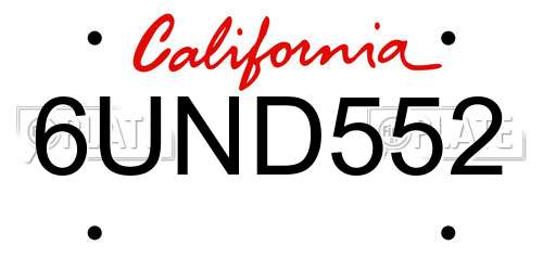 6UND552 California License Plate