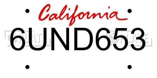 6UND653 California License Plate