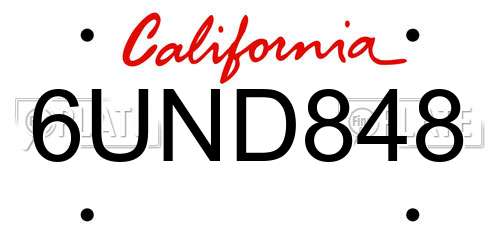 6UND848 California License Plate