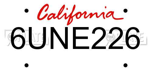 6UNE226 California License Plate