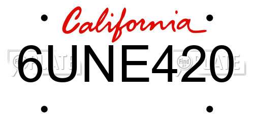 6UNE420 California License Plate