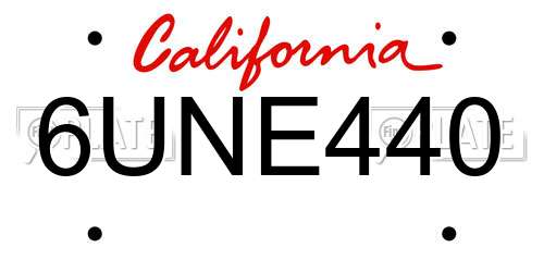 6UNE440 California License Plate
