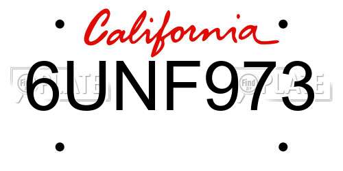 6UNF973 California License Plate