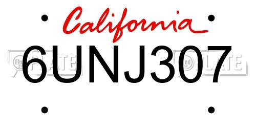 6UNJ307 California License Plate