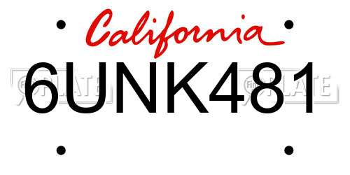 6UNK481 California License Plate