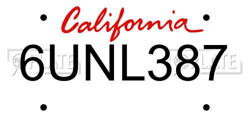 6UNL387 California License Plate