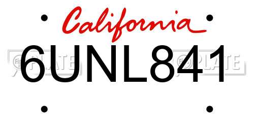6UNL841 California License Plate