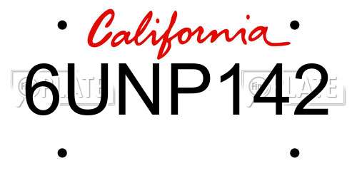 6UNP142 California License Plate