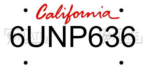 6UNP636 California License Plate