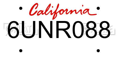 6UNR088 California License Plate