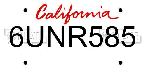 6UNR585 California License Plate
