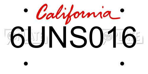6UNS016 California License Plate