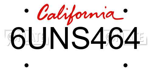 6UNS464 California License Plate