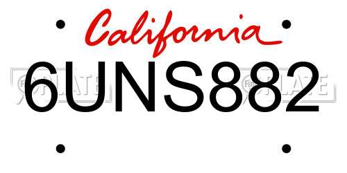 6UNS882 California License Plate