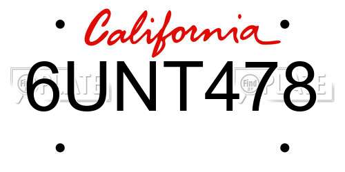 6UNT478 California License Plate