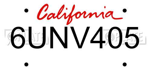 6UNV405 California License Plate