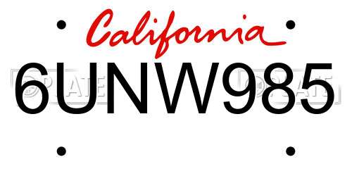 6UNW985 California License Plate