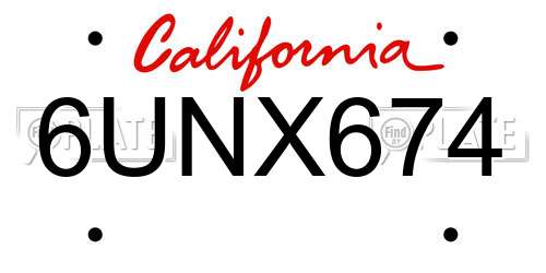 6UNX674 California License Plate