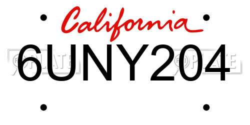6UNY204 California License Plate