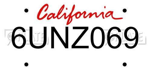 6UNZ069 California License Plate