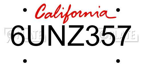 6UNZ357 California License Plate