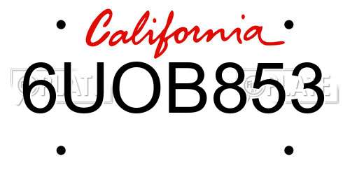 6UOB853 California License Plate
