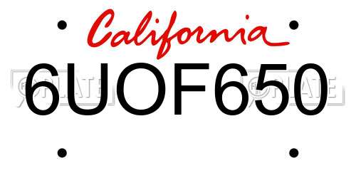 6UOF650 California License Plate