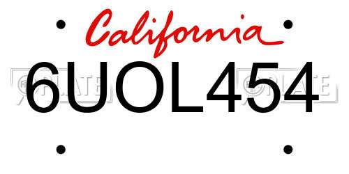 6UOL454 California License Plate