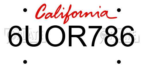 6UOR786 California License Plate