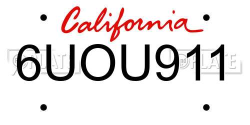 6UOU911 California License Plate