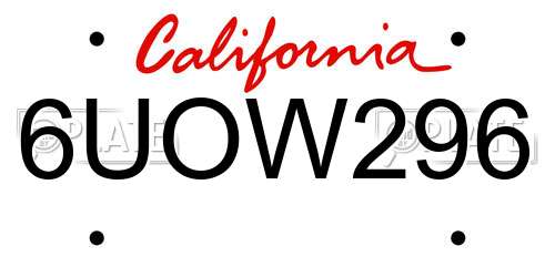 6UOW296 California License Plate
