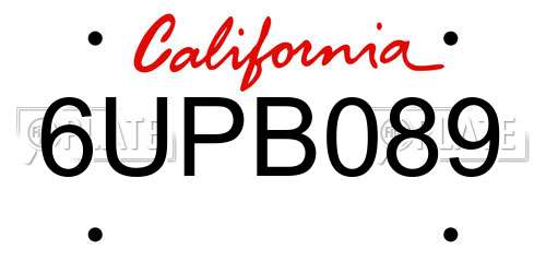 6UPB089 California License Plate
