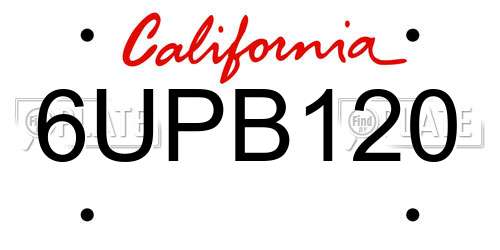 6UPB120 California License Plate