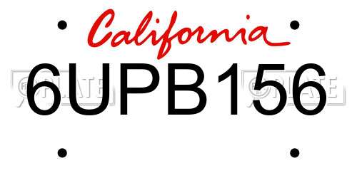 6UPB156 California License Plate