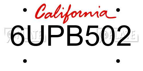 6UPB502 California License Plate