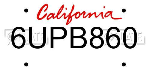 6UPB860 California License Plate