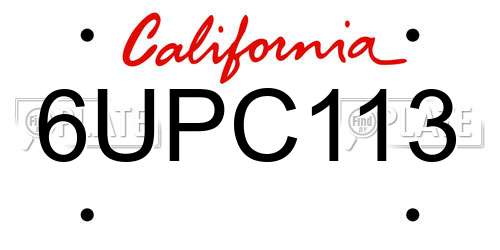 6UPC113 California License Plate