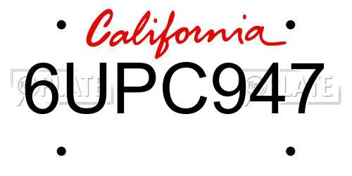 6UPC947 California License Plate