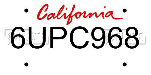 6UPC968 California License Plate