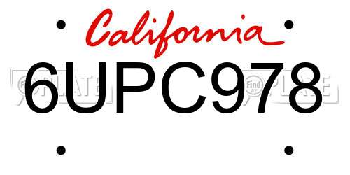 6UPC978 California License Plate