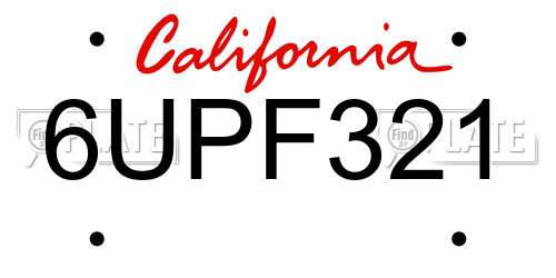 6UPF321 California License Plate