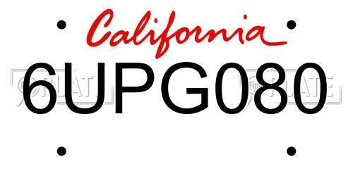 6UPG080 California License Plate