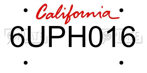 6UPH016 California License Plate