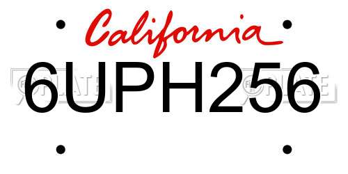 6UPH256 California License Plate
