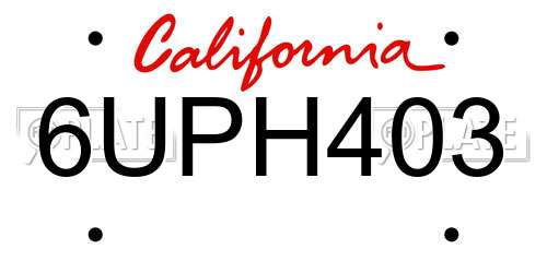 6UPH403 California License Plate