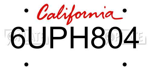 6UPH804 California License Plate