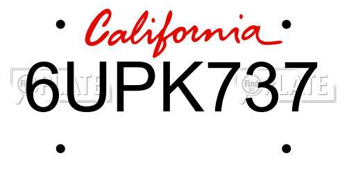 6UPK737 California License Plate