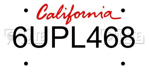 6UPL468 California License Plate