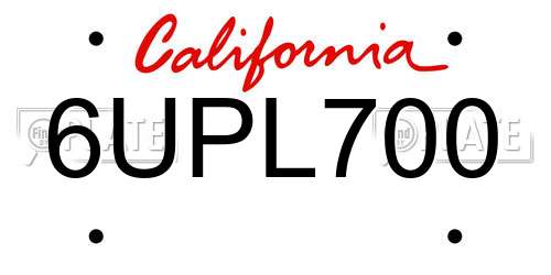6UPL700 California License Plate